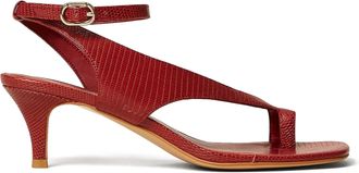 Twin-Set Lizard-Embossed Leather Sandals with Adjustable Ankle Strap