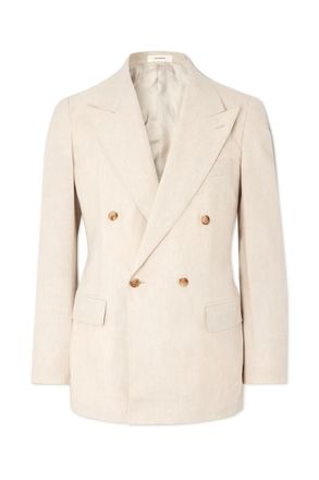 Umit Benan Richard Double-Breasted Linen and Wool-Blend Suit Jacket
