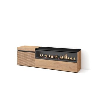 Skraut Home Skraut Home - Mueble Tv, Televisi&oacute;n, Muebles De Sal&oacute;n, Almacenaje, 150x45x35cm, Para Tv Hasta 65, Chimenea El&eacute;ctrica, Estilo Moderno, Roble