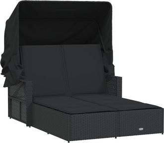 vidaXL Vidaxl - Tumbona Doble Con Capota Y Cojines Rat&aacute;n Sint&eacute;tico Negro