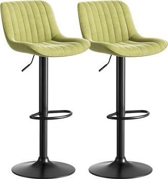 STILVORA Lote De 2 Taburetes De Bar Giratorios Y Ajustables En Altura, Respaldo Ergon&oacute;mico, Terciopelo, Metal Y Madera, Verde