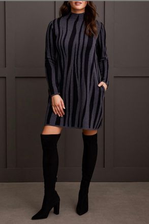 Tribal Jaquard Sweater Dress In Charcoal