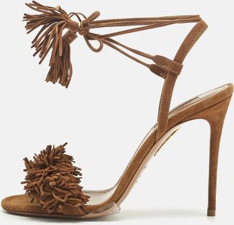 Aquazzura Brown Suede Wild Thing Ankle Strap Sandals