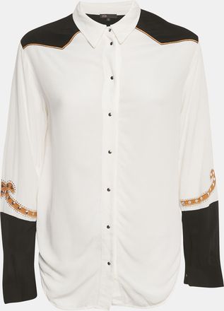 Maje White & Black Love Embroidered Crepe Chesti Shirt
