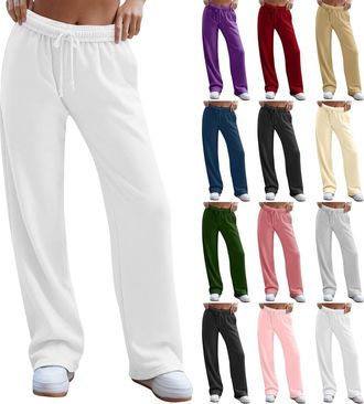 Generic Wide Leg Trousers for Women UK,Wide Leg Joggers for Women Drawstring Elasticated Waist Tracksuit Bottoms Lightweight Loose Everyday Lounge Pants Casua