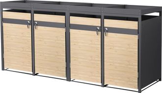 ML Design Ml-design - Cobertizo De Exterior Para 4 Cubos De Basura De 240l 132x80x124 Cm Con Aspecto Alerce Mueble Cubrecontenedor De Acero Resistente Con Techo
