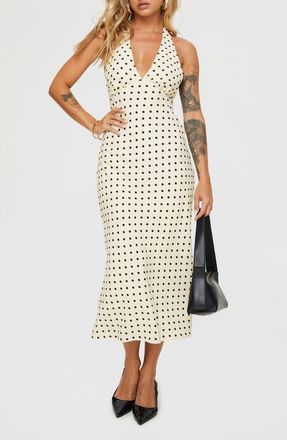 Princess Polly Kimbelle Polka Dot Halter Neck Dress in Cream /Polka Dot at Nordstrom, Size 10