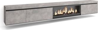 Skraut Home Skraut Home - Mueble Tv, Televisi&oacute;n, Muebles De Sal&oacute;n, Almacenaje, 317x45x35 Cm, Chimenea El&eacute;ctrica Xxl, Colgado, Suspendido, Estilo Moderno, Gris Cem