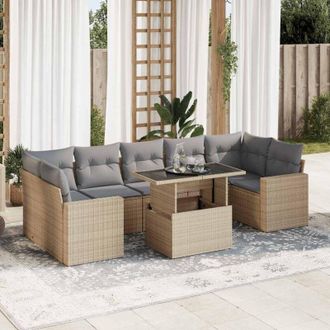 vidaXL Set De Sof&aacute;s De Jard&iacute;n Y Cojines 8 Piezas Rat&aacute;n Sint&eacute;tico Beige Vidaxl
