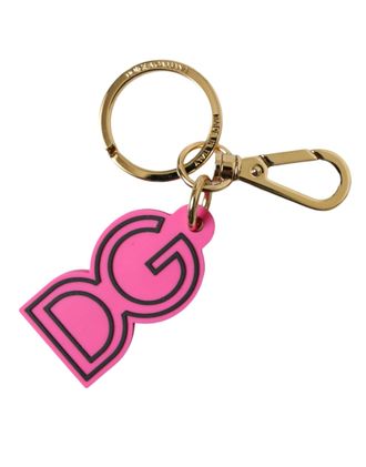 Dolce & Gabbana Womens Pink Rubber Gold Tone Metal DG Logo Keyring Keychain - One Size