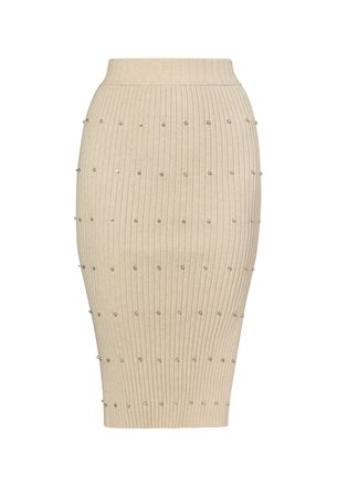 Faina Gebreide rok met strass steentjes Dames lichtbeige