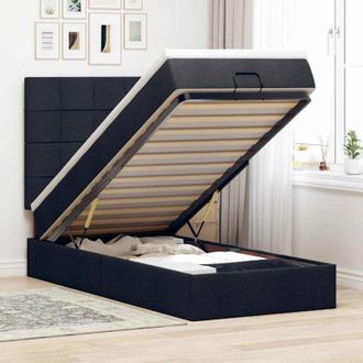 vidaXL Estructura Cama Otomana Colch&oacute;n Tela Negro 90x200 Cm Vidaxl
