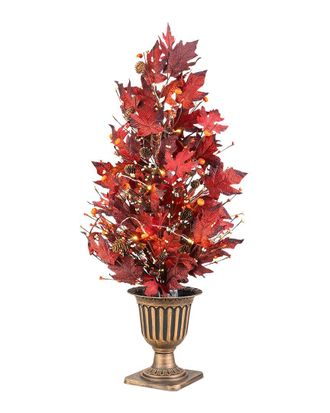 Glitzhome Handmade Fall Lighted Maple Leaves Urn Potted Porch Tree With Timer