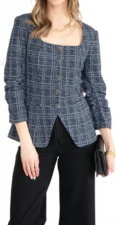 Skies Are Blue Clothing Tweed Button Jacket In Navy