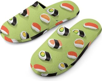 Generic Su1shi Pattern Flannel Mens Slip-on Slippers Winter Warm House Shoes with Rubber Sole for Home Hotel