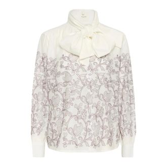 Part Two Overhemden, Dames, Beige, 2Xl, Fig Embroidery Shirt