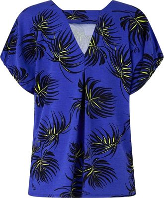 Biba Dames/Dames Bladprint Jersey V Hals Relaxed Fit Blouse (Blauw)