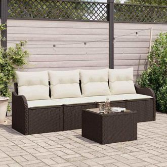 vidaXL Vidaxl - Conjunto De Sof&aacute; De Jard&iacute;n 5 Pcs Marr&oacute;n, Crema 55 X 55 X 37 Cm