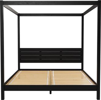 Walker Edison Minimalist Boho King Canopy Bed With Simple Headboard