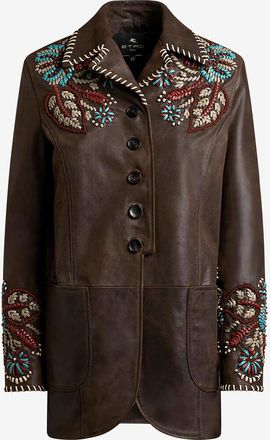 Etro Bestickte Lederjacke mit Reverskragen