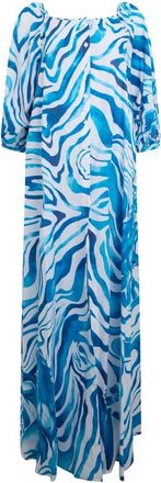 Alberta Ferretti Lange jurk met pofmouwen - Dames - Maxi kleedjes - Veelkleurig - 2XL - Katoen - Kleedjes