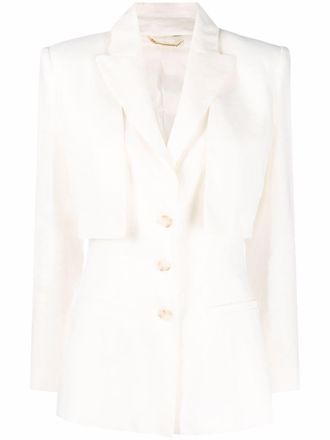 Alberta Ferretti detachable-panel peak-lapel blazer - women - Linen/Flax/Viscose/Cupro/Spandex/Elastane - 44 - Neutrals