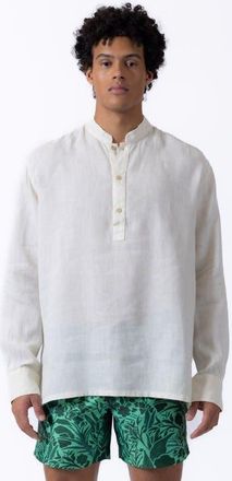 Prince & Bond Edward Linen Polo in Off White at Nordstrom, Size X-Large