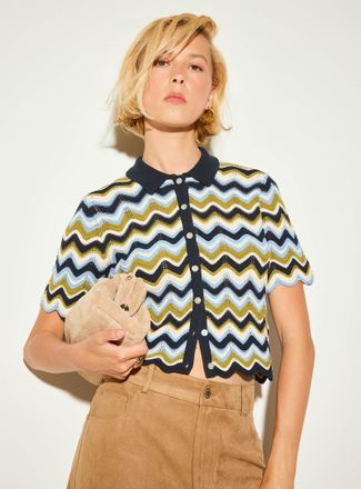 Icone Womens Waves and openwork Polo Shirt collar cropped cardigan
