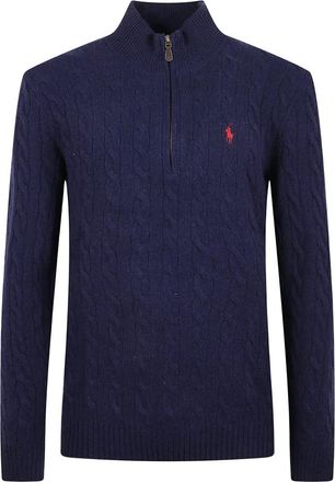 Ralph Lauren Cable Knit 1/4 Zip Pullover - Heren - V-hals truien - Blauw - S - Wol - Truien & Vesten
