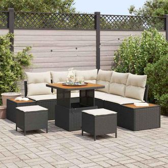 vidaXL Vidaxl - Conjunto De Sof&aacute; De Jard&iacute;n Con Coj&iacute;n 8 Pcs Negro Polirat&aacute;n