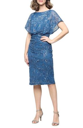 S.L. Fashions Embroidered Sequin Chiffon Cocktail Dress in Cerulean at Nordstrom, Size 12