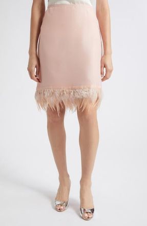 Staud Lark Feather Trim Silk Skirt in Sandrose at Nordstrom, Size X-Large