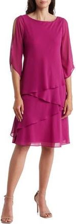 Marina Rossini Chiffon Split Sleeve Cocktail Dress in Fuchsia at Nordstrom Rack, Size 14
