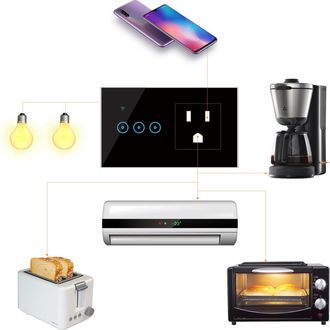 Infinite Enchufe Inteligente Wi-fi 2 En 1 Para Montaje En Pared Con Control Por Voz, Pantalla T&aacute;ctil Y Compatibilidad Con Alexa. Abs, Negro/blanco, 146 X 86 X 