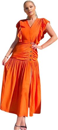 AX PARIS Midi-jurk met ruches op de schouders van polyester voor dames (Oranje)