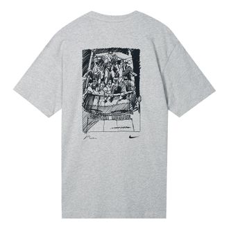 Nike Mens Nike SB Back Graffiti Funny Pattern Printing Round Neck Short Sleeve Light Grey T-Shirt DR7768-050