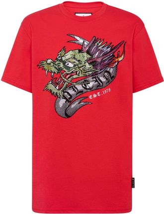 Philipp Plein SS Tattoo T-Shirt - men - Cotton/glass - L - Red