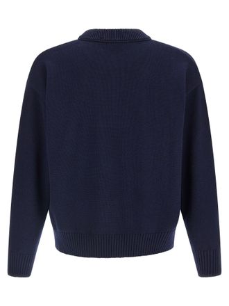 Ami Intarsia Heart-Embellished Sweater - Navy