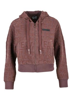 Emporio Armani Red Cropped Velvet Hoodie