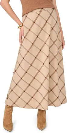 Vince Camuto Windowpane Plaid Bias Cut Maxi Skirt in Fall Camel at Nordstrom, Size Xx-Small