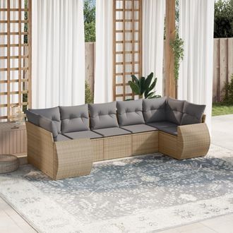 vidaXL Vidaxl - Set Sof&aacute;s De Jard&iacute;n 7 Piezas Y Cojines Rat&aacute;n Sint&eacute;tico Beige