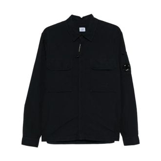 C.P. Company Light Jackets, male, Black, Size: XL Flatt Nylon Lens Zipped Overshirt