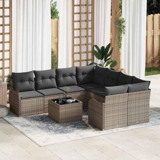 vidaXL Conjunto De Sof&aacute; De Jard&iacute;n Con Coj&iacute;n 9 Pcs Gris 55 X 55 X 37 Cm Vidaxl
