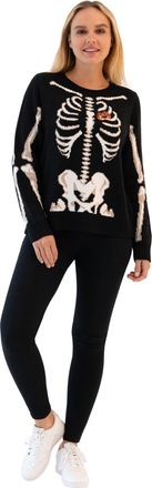 Blizzard Bay Womens Bones Halloween Sweater, Black Skeleton, L