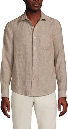 Lands End Long Sleeve Linen Shirt in Rich Camel at Nordstrom, Size Xx-Large