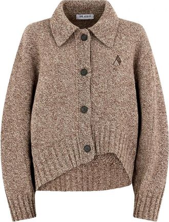 The Attico Cardigan met asymmetrisch gem&ecirc;leerd breisel - Dames - Vesten - Bruin - XS - Leer - Truien & Vesten