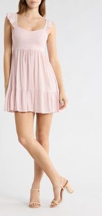 Abound Smocked Flutter Sleeve Minidress in Pink Balm at Nordstrom Rack, Size X-Large