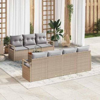 vidaXL Vidaxl - Conjunto De Sof&aacute; De Jard&iacute;n Con Coj&iacute;n 8 Pcs Beige Polirat&aacute;n