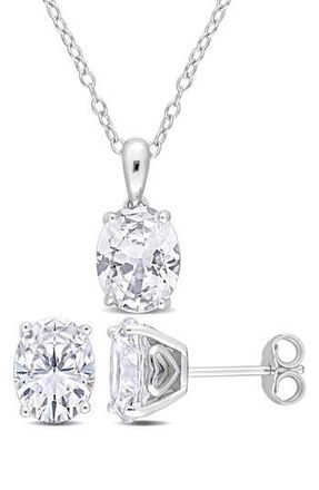 Delmar Oval Cut Lab Created White Sapphire Pendant Necklace & Stud Earrings in Silver at Nordstrom Rack