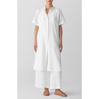 Eileen Fisher Longline Organic Cotton Blend Button-Up Shirt in White at Nordstrom Rack, Size X-Large